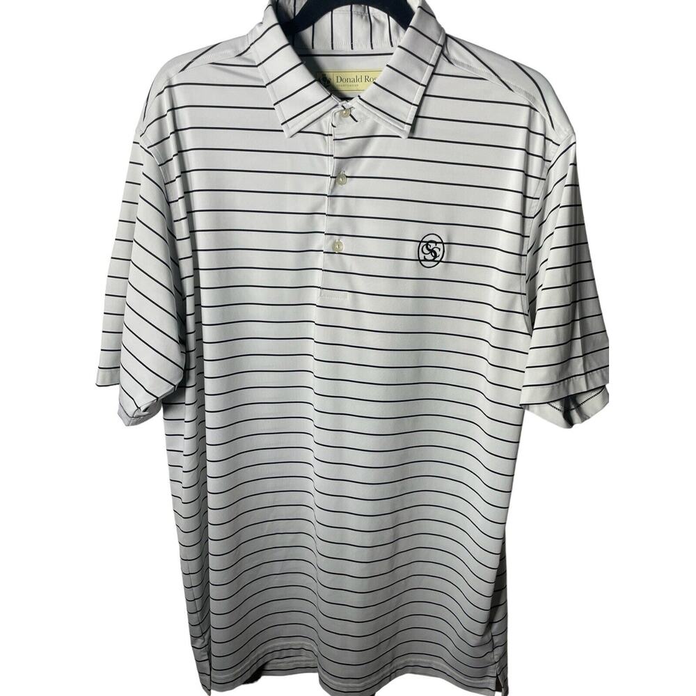 Donald Ross Golf polo shirt - mens size M - Black and White Striped logo